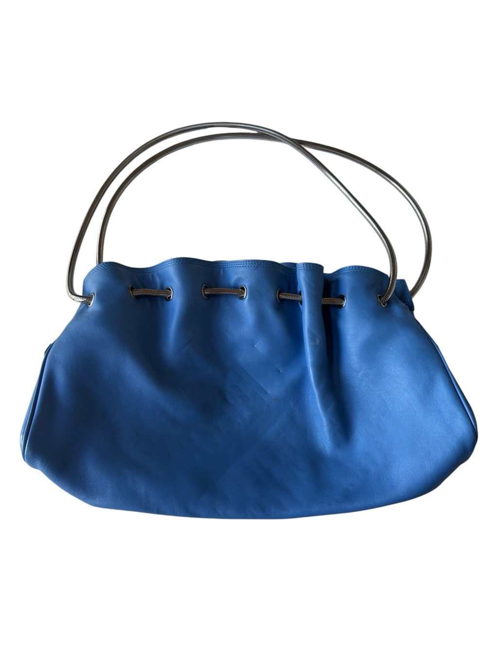 Salvatore Ferragamo Blue Leather Drawstring Shoulder Bag Y2K Slouch Italy - Picture 3 of 14